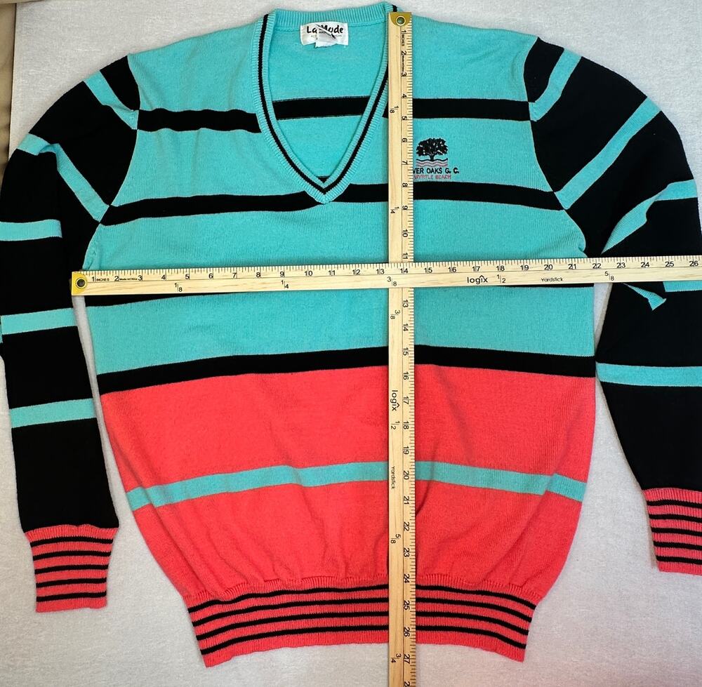 VTG 80s La Mode River Oaks Golf Club V-Neck Striped Sweater L